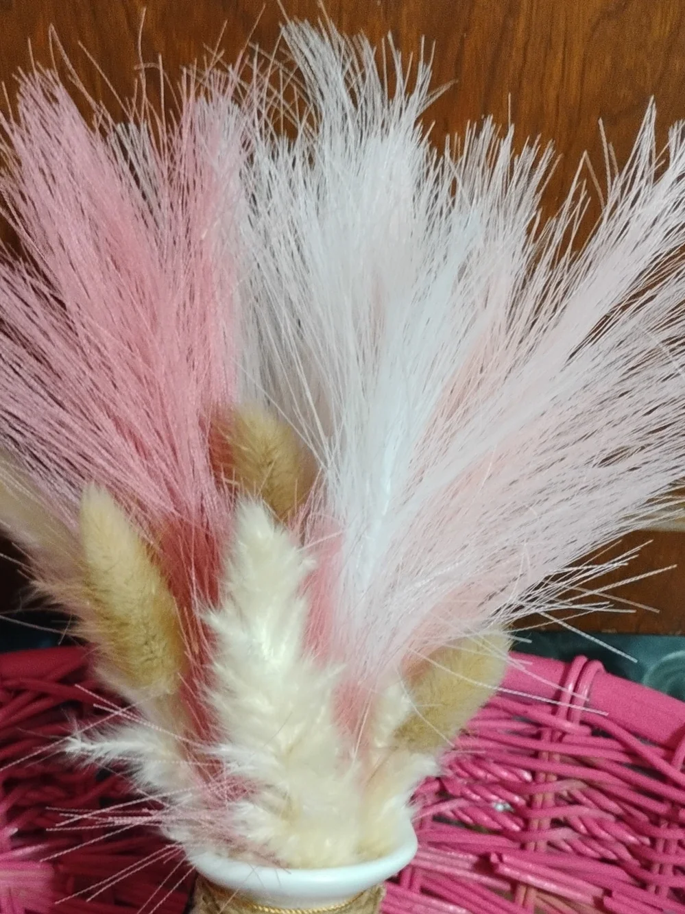 White Ceramic Vase with Pink and Gold Charm Accent